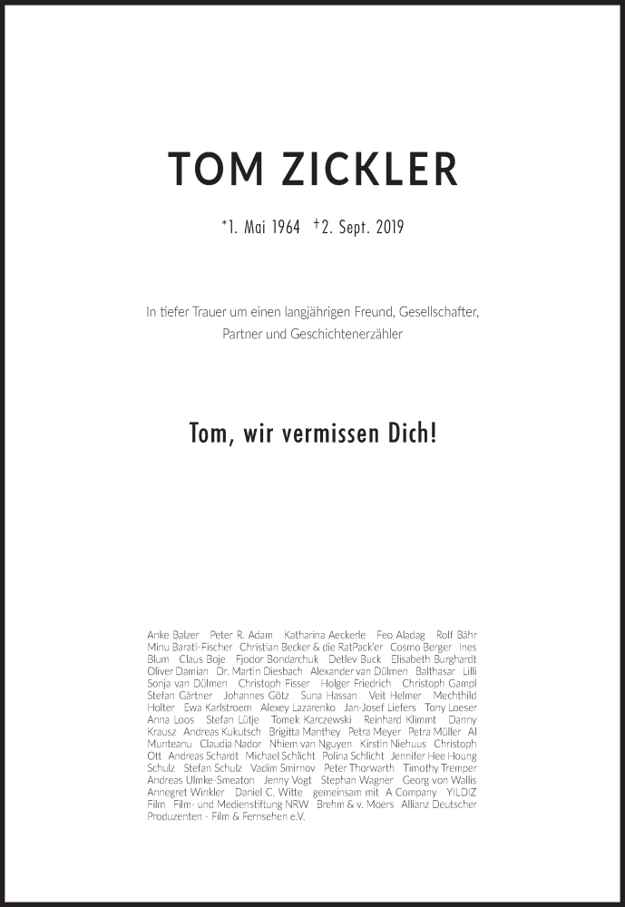 Tom Zickler Todesursache